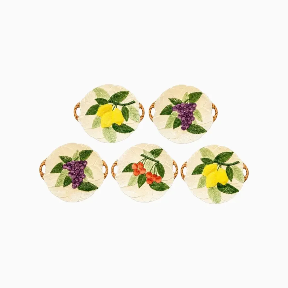 Vintage Japanese Majolica Fruit Handled Salad Plates Set of 5 Lord & Taylor
